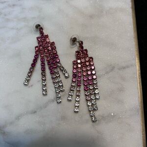 Pink rhinestone dangling earrings